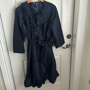 Plus Size Navy Blue Satin JS Boutique Wrap Dress, Size 18W